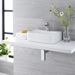 Milano Farington - White Modern Rectangular Countertop Basin with Mono Mixer Tap - 400mm x 295mm
