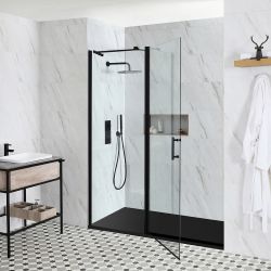 Milano Nero - Black Hinged Shower Door with Slate Tray - Choice of Sizes