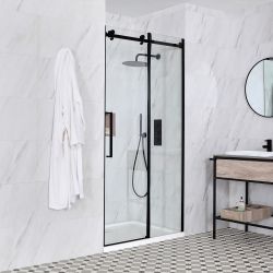 Milano Nero - Black Frameless Sliding Shower Door with Tray - Choice of Sizes