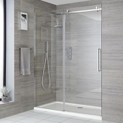 Milano Portland - Chrome Frameless Sliding Shower Door with Tray - Choice of Size