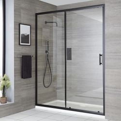 Milano Nero - Black Sliding Shower Door with Tray - Choice of Sizes