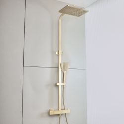 Milano Arvel - Modern Thermostatic Bar Shower Valve with Square Shower Head and Hand Shower - Choice of Finish