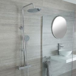 Milano - Modern Thermostatic Bar Shower Valve with Round Shower Head and Hand Shower - Choice of Finish
