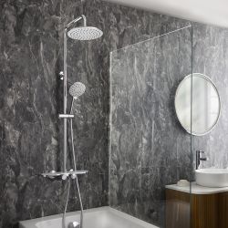 Milano Elsie - Modern Thermostatic Bar Shower Valve with Round Shower Head, Hand Shower and Spout - Choice of Finish