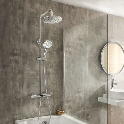 Milano Arlo - Modern Thermostatic Bar Shower Valve with Bath Spout, Round Shower Head and Hand Shower- Choice of Finish