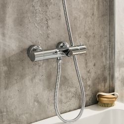 Milano Arlo - Modern Round Thermostatic Bar Shower Valve with Bath Spout - Choice of Finish