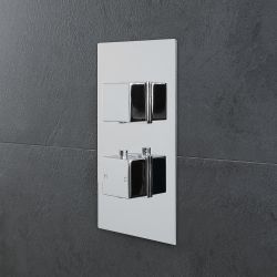 Milano Arvo - Modern 2 Outlet Square Twin Diverter Thermostatic Shower Valve - Chrome
