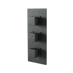 Milano Preto - Modern 2 Outlet Square Triple Thermostatic Shower Valve - Black