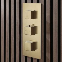 Milano Lyra - Modern 2 Outlet Thermostatic Triple Shower Valve - Brushed Brass