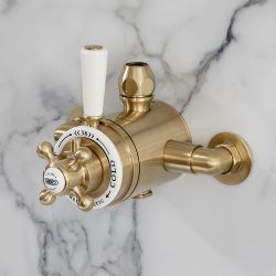 Milano Elizabeth - Traditional Dual Control Exposed Thermostatic Shower Valve - Brushed Brass