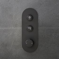 Milano Orta - 2 Outlet Round Push Button Thermostatic Shower Valve - Black