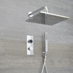 Milano Vis - Chrome Thermostatic Digital Shower with Square Shower Head and Hand Shower (2 Outlet)
