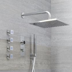 Milano Vis - Chrome Thermostatic Digital Shower with Wall Mounted Square Shower Head, Hand Shower and Body Jets (3 Outlet)