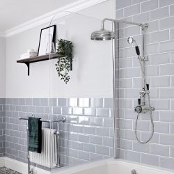 Milano Elizabeth - Chrome and Black Traditional Dual Exposed Thermostatic Shower with Grand Rigid Riser Rail (2 Outlet)