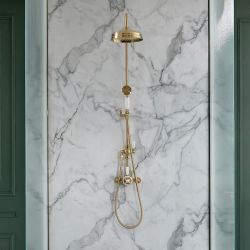 Milano Elizabeth - Brushed Brass Traditional Dual Exposed Thermostatic Shower with Grand Rigid Riser Rail (2 Outlet)