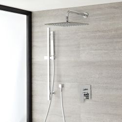 Milano Ashurst - Manual Diverter Shower Valve with 300mm Square Head and Riser Rail Kit - Chrome (2 Outlet)