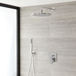 Milano Ashurst - Manual Diverter Shower Valve with 300mm Round Head and Hand Shower - Chrome (2 Outlet)