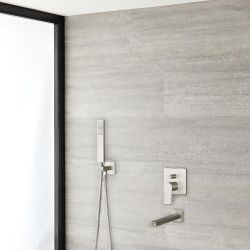 Milano Hunston - Manual Diverter Shower Valve, Square Hand Shower and Spout - Brushed Nickel (2 Outlet)