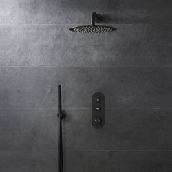 Milano Orta - Black Thermostatic Push Button Shower with Shower Head (2 Outlet)  - Choice of Hand Shower