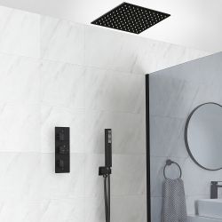 Milano Preto - Black Thermostatic Shower with Recessed Shower Head and Hand Shower (2 Outlet)