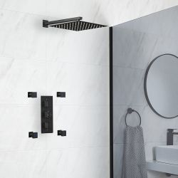Milano Preto - Black Thermostatic Shower with Shower Head and Body Jets (2 Outlet)