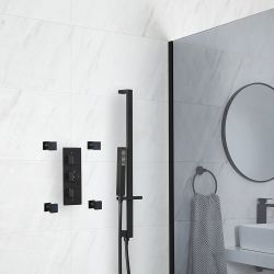 Milano Preto - Black Thermostatic Shower with Body Jets and Riser Rail with Hand Shower (2 Outlet)