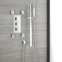 Milano Arvo - Chrome Thermostatic Shower with Riser Rail, Hand Shower and Body Jets (2 Outlet)