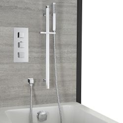 Milano Arvo - Chrome Thermostatic Shower with Overflow Bath Filler and Riser Rail with Hand Shower (2 Outlet)