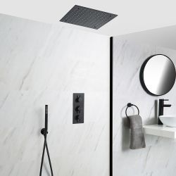 Milano Nero - Black Thermostatic Shower with Recessed Shower Head and Hand Shower (2 Outlet)