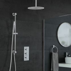 Milano Mirage - Chrome Thermostatic Shower with Ceiling Mounted Shower Head, Hand Shower and Riser Rail (2 Outlet)