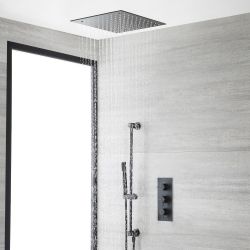 Milano Nero - Black Thermostatic Shower with Recessed Shower Head and Riser Rail with Hand Shower (2 Outlet)