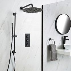 Milano Nero - Black Thermostatic Shower with Shower Head and Riser Rail with Hand Shower (2 Outlet)