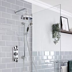 Milano Elizabeth - Chrome and Black Traditional Thermostatic Shower with Riser Rail and Shower Head (2 Outlet)