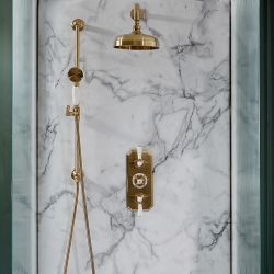 Milano Elizabeth - Brushed Brass Traditional Thermostatic Shower with Riser Rail and Shower Head (2 Outlet)