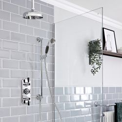 Milano Elizabeth - Chrome and Black Traditional Thermostatic Shower with Ceiling Mounted Shower Head and Riser Rail (2 Outlet)