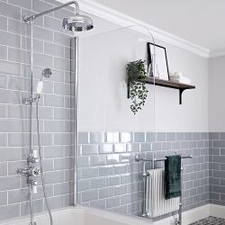 Milano Elizabeth - Chrome and White Traditional Triple Exposed Thermostatic Shower with Grand Rigid Riser Rail (2 Outlet)