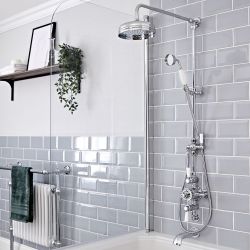 Milano Elizabeth - Chrome and White Traditional Triple Exposed Thermostatic Shower with Grand Rigid Riser Rail and Wall Spout (3 Outlet)
