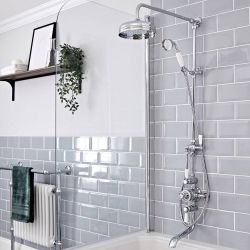 Milano Elizabeth - Chrome and White Traditional Triple Exposed Thermostatic Shower with Grand Rigid Riser Rail and Bath Spout (3 Outlet)