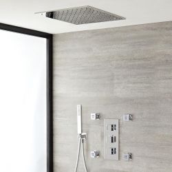 Milano Arvo - Chrome Thermostatic Shower with Diverter, Recessed Shower Head, Hand Shower and Body Jets (3 Outlet)