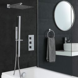 Milano Arvo - Chrome Thermostatic Shower with Diverter, Shower Head, Hand Shower, Overflow Bath Filler and Riser Rail (3 Outlet)