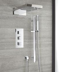 Milano Arvo - Chrome Thermostatic Shower with Diverter, Waterblade Shower Head and Riser Rail with Hand Shower (3 Outlet)