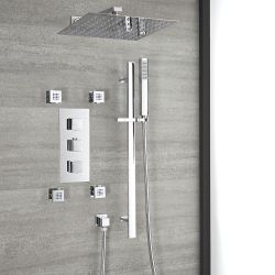Milano Arvo - Chrome Thermostatic Shower with Diverter, Shower Head, Body Jets and Riser Rail with Hand Shower (3 Outlet)