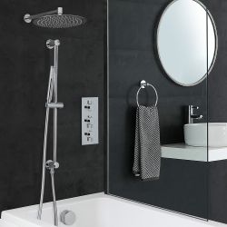 Milano Mirage - Chrome Thermostatic Shower with Diverter, Shower Head, Hand Shower, Bath Filler and Riser Rail (3 Outlet)