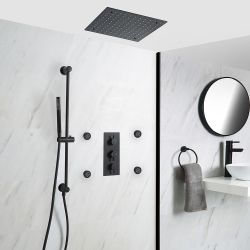 Milano Nero - Black Thermostatic Shower with Recessed Shower Head, Body Jets and Riser Rail with Hand Shower (3 Outlet)