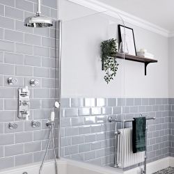 Milano Elizabeth - Chrome and White Traditional Thermostatic Shower with Diverter, Ceiling Mounted Shower Head, Hand Shower and Body Jets (3 Outlet)