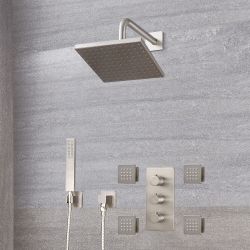 Milano Hunston - Brushed Nickel Thermostatic Shower with Diverter, Shower Head, Hand Shower and Body Jets (3 Outlet)