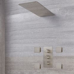 Milano Hunston - Brushed Nickel Thermostatic Shower with Diverter, Waterblade Shower Head and Body Jets (3 Outlet)