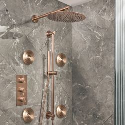 Milano Otto - Modern Thermostatic Shower with Wall Mounted Shower Head, Body Jets and Riser Rail Kit - Choice of Finish (3 Outlets)