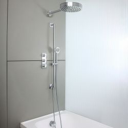Milano Lune - Thermostatic Shower with Diverter, Shower Head, Overflow Bath Filler and Riser Rail with Hand Shower (3 Outlet) - Choice of Finish