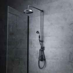 Milano Elizabeth - Black Traditional Twin Exposed Thermostatic Shower with Grand Rigid Riser Rail (2 Outlet)